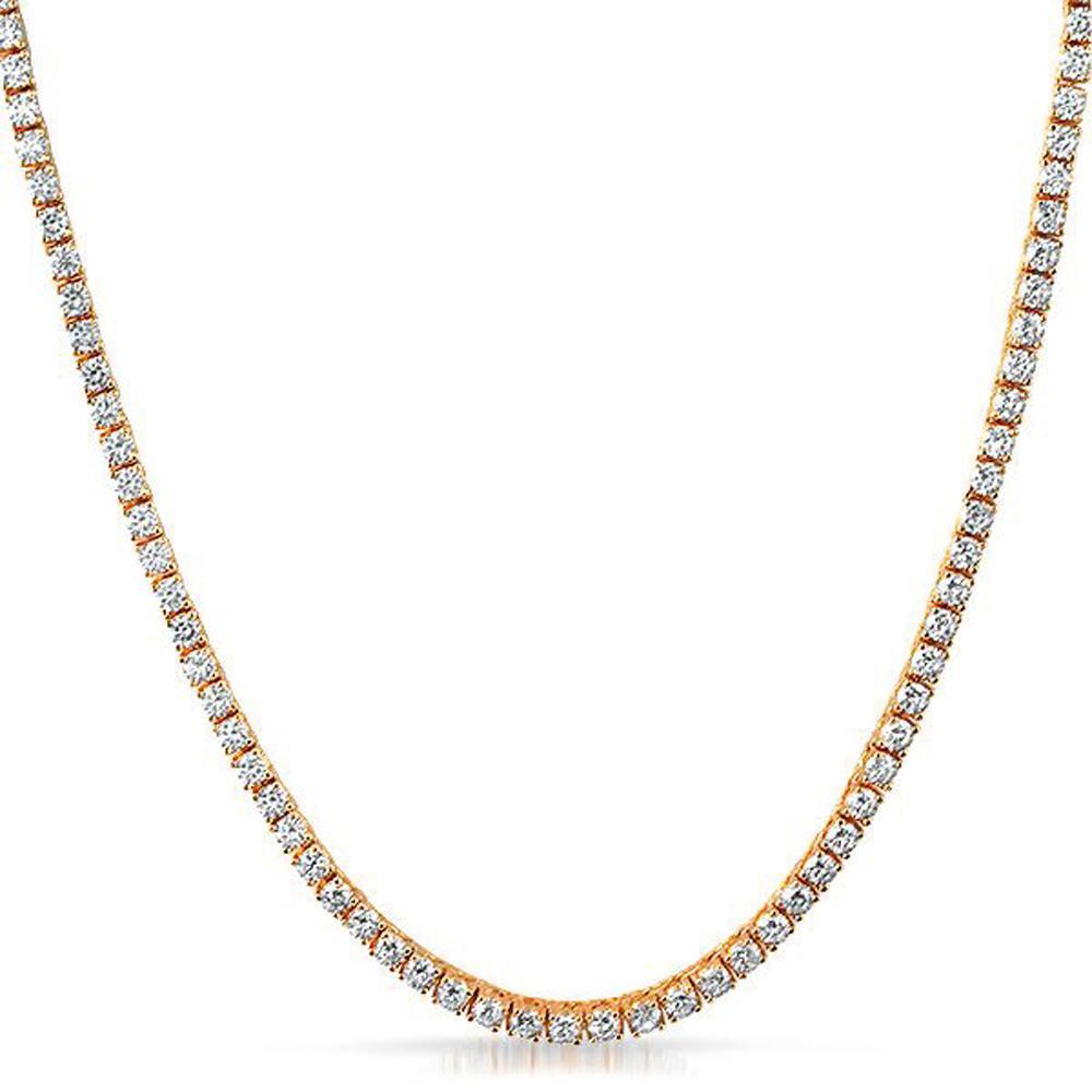 .925 Silver 2MM CZ Micro Tennis Chain Rose Gold Bling 16" HipHopBling
