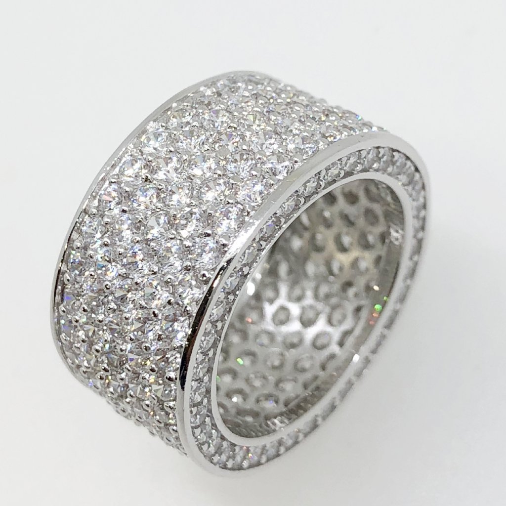 .925 Silver 360 Thick Eternity Band CZ Ring in Rhodium 7 HipHopBling