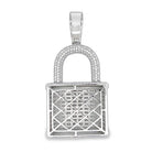 .925 Silver 3D Baguette Padlock CZ Iced Out Pendant White Gold HipHopBling