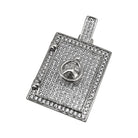 .925 Silver 3D Bank Safe Vault CZ Bling Bling Pendant White Gold HipHopBling