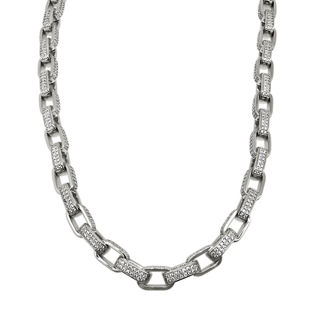 .925 Silver 3D Box Link CZ Hip Hop Chain 16" HipHopBling