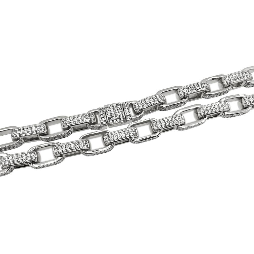 .925 Silver 3D Box Link CZ Hip Hop Chain 16" HipHopBling