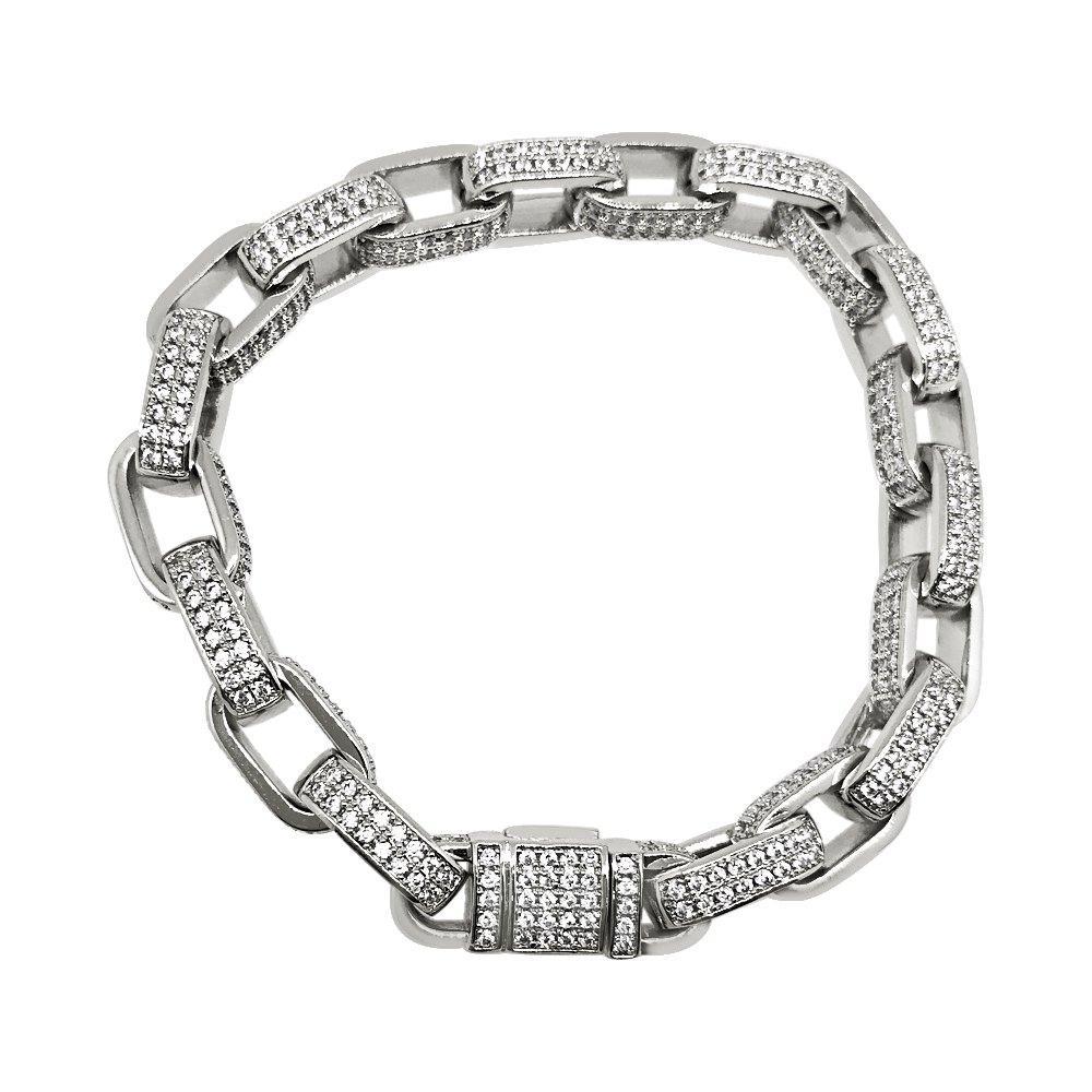 .925 Silver 3D CZ Box Link Rhodium Hip Hop Bling Bracelet 8" HipHopBling