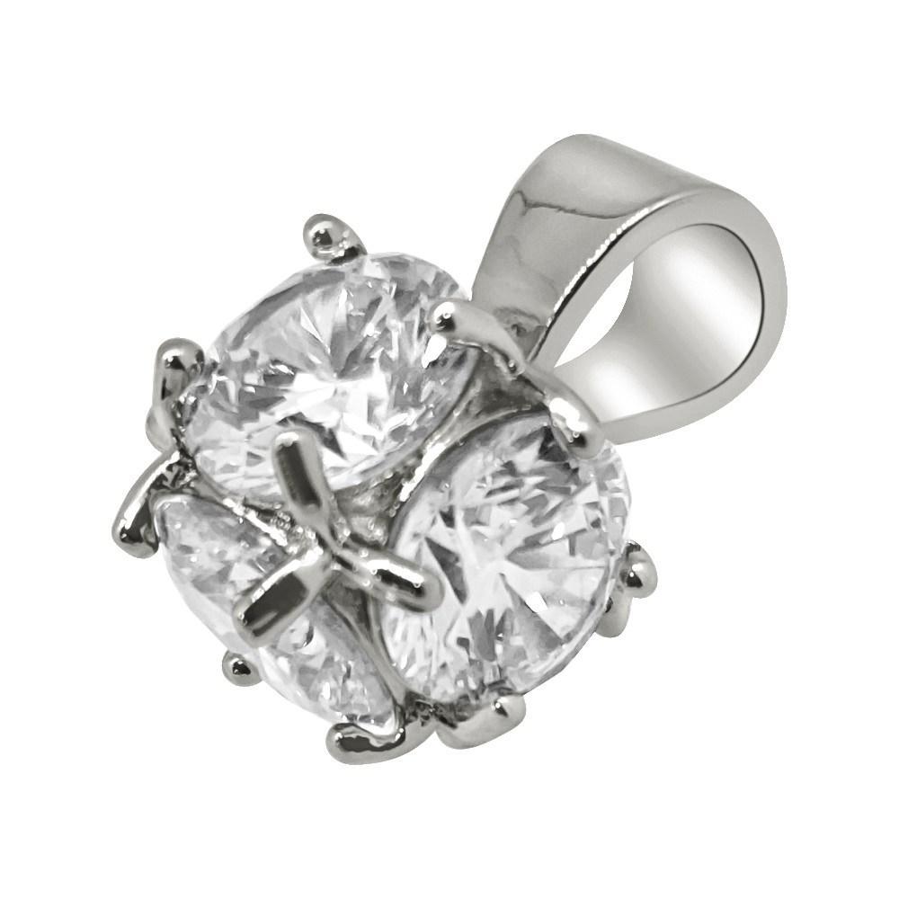.925 Silver 3D CZ Diamond Bling Bling Solitaire Pendant White Gold HipHopBling