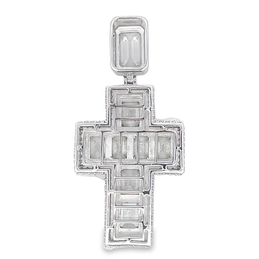 .925 Silver 3D Emerald Cut Thick CZ Iced Out Pendant White Gold HipHopBling
