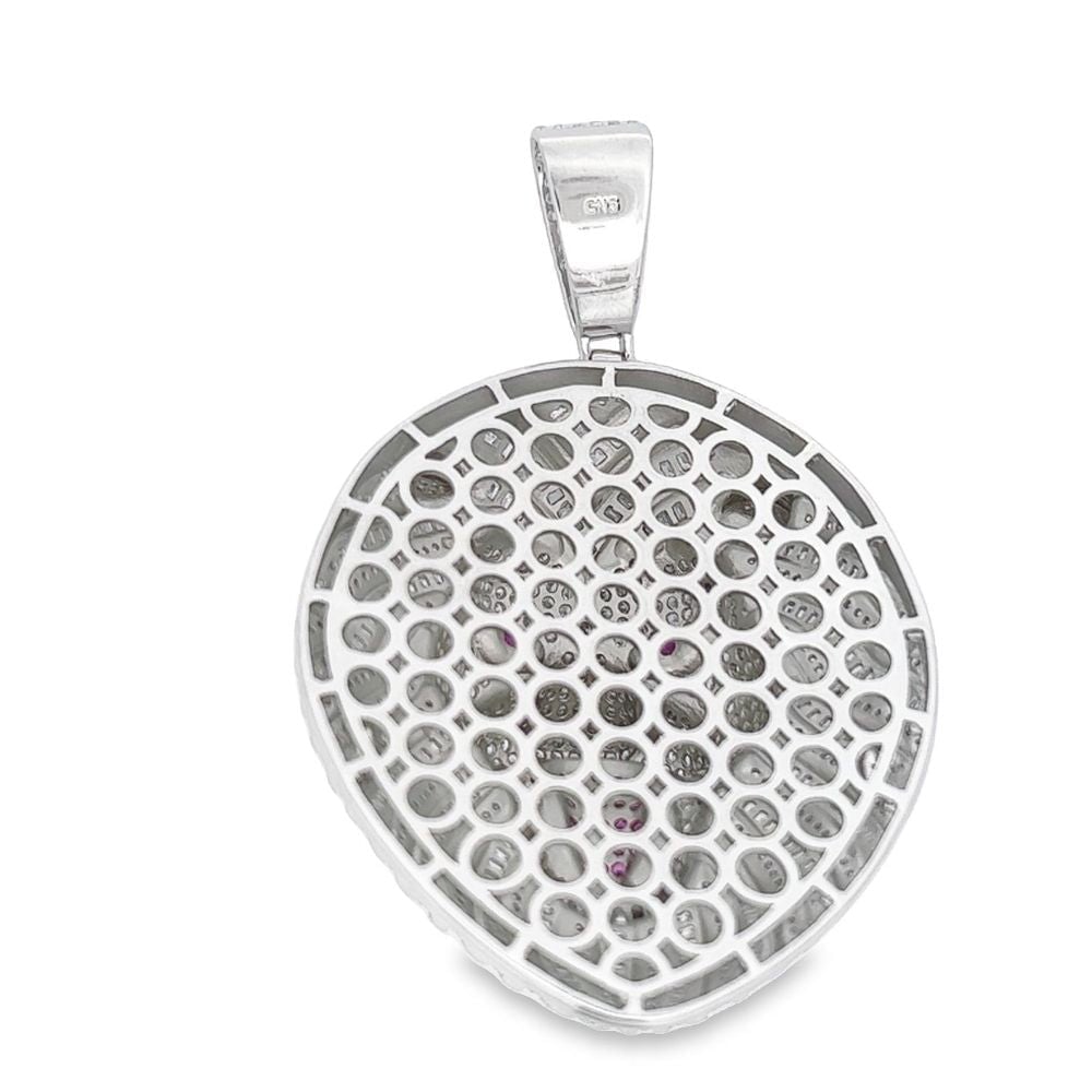 .925 Silver 3D Lion Face CZ Iced Out Pendant White Gold HipHopBling