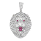 .925 Silver 3D Lion Face CZ Iced Out Pendant White Gold HipHopBling