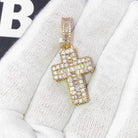 .925 Silver 3D Mini Cross Baguette VVS CZ Iced Out Pendant Yellow Gold HipHopBling