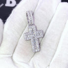 .925 Silver 3D Mini Cross Baguette VVS CZ Iced Out Pendant Yellow Gold HipHopBling
