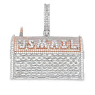 .925 Silver 3D US Mail Box Baguette CZ Iced Out Pendant White Gold HipHopBling