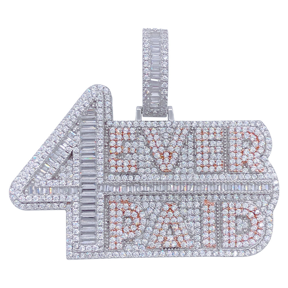 .925 Silver 4 Ever Paid VVS CZ Iced Out Pendant White Gold HipHopBling