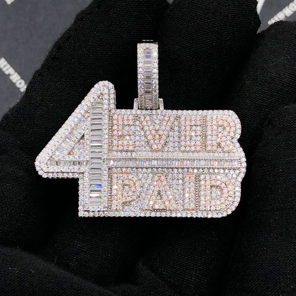 .925 Silver 4 Ever Paid VVS CZ Iced Out Pendant White Gold HipHopBling