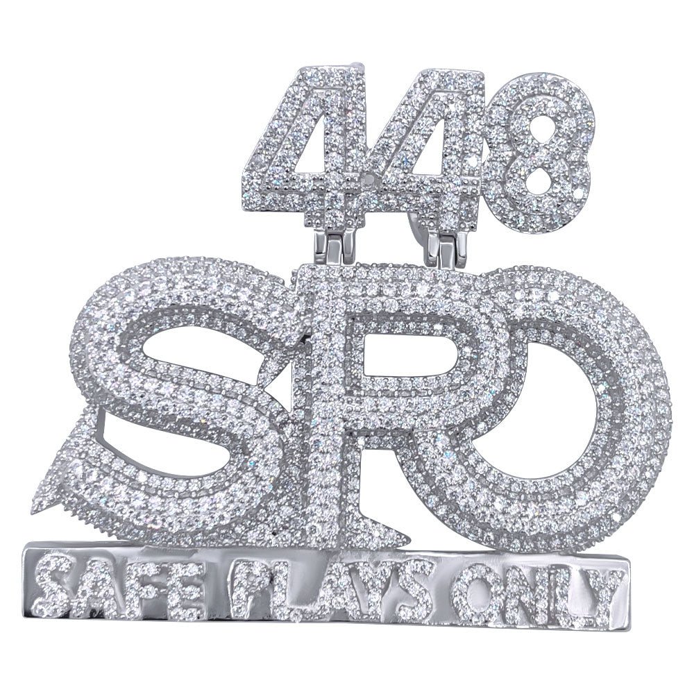 .925 Silver 448 SFO Safe Plays Only VVS CZ Iced Out Pendant White Gold HipHopBling