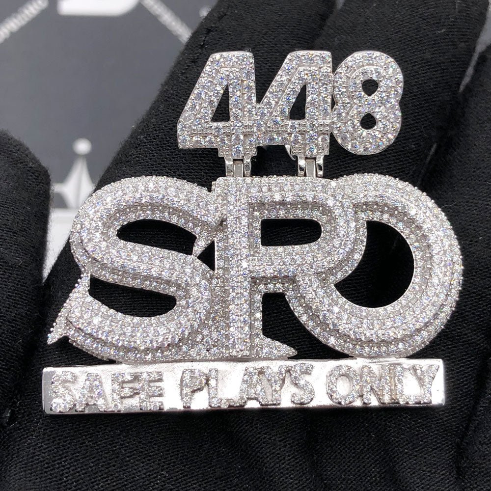 .925 Silver 448 SFO Safe Plays Only VVS CZ Iced Out Pendant White Gold HipHopBling