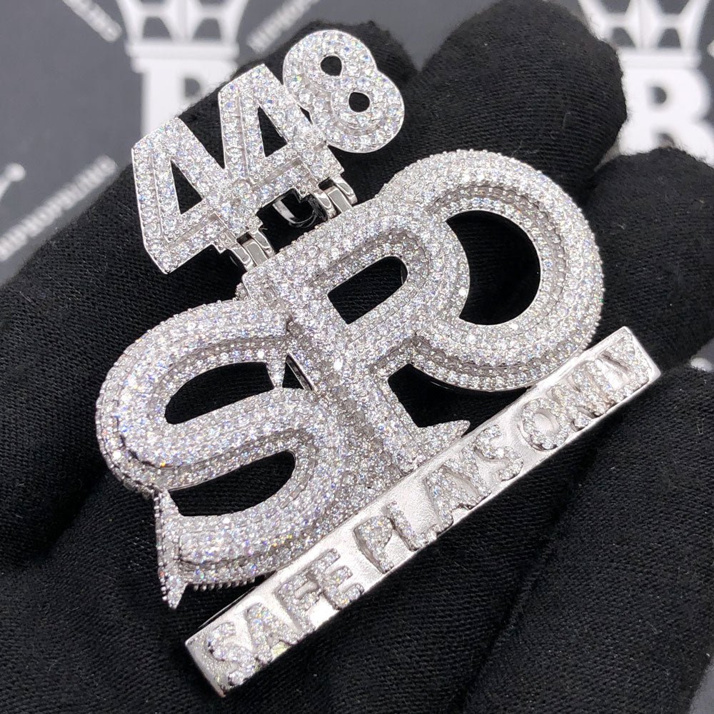 .925 Silver 448 SFO Safe Plays Only VVS CZ Iced Out Pendant White Gold HipHopBling