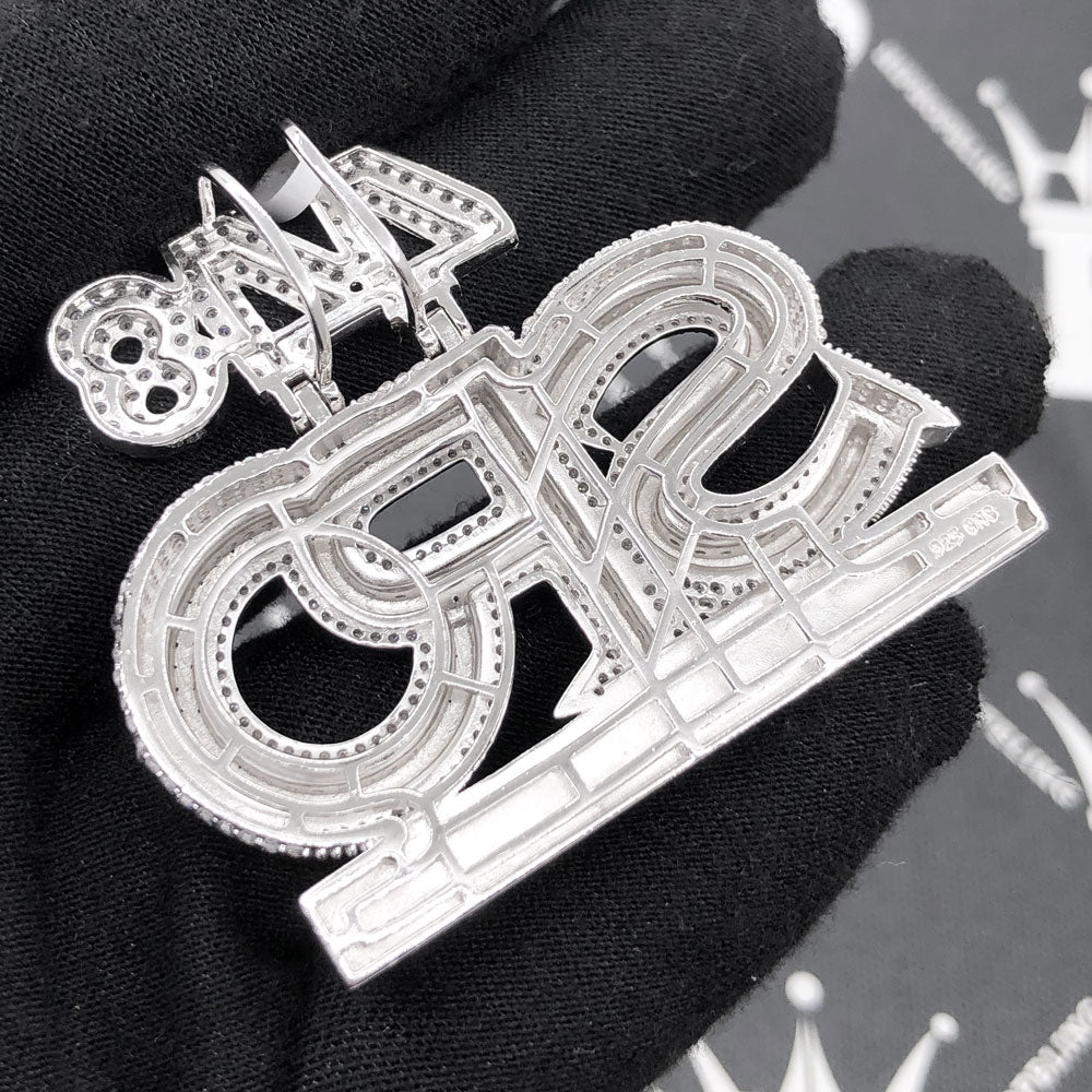 .925 Silver 448 SFO Safe Plays Only VVS CZ Iced Out Pendant White Gold HipHopBling