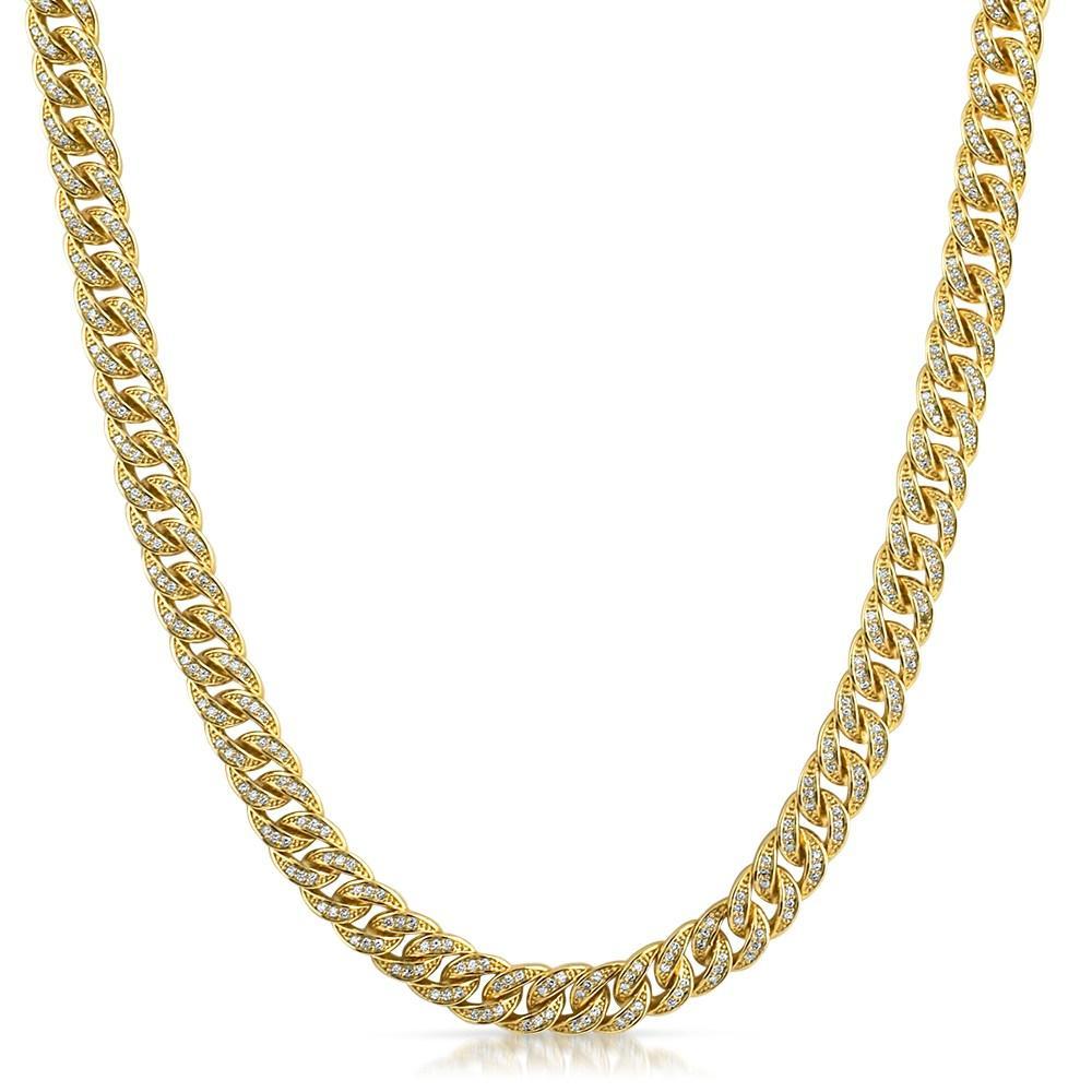 .925 Silver 8MM CZ Bling Bling Gold Cuban Links Chain 16" HipHopBling