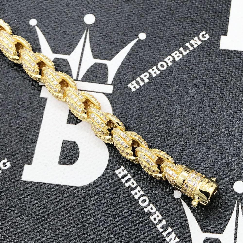 .925 Silver 8MM French Rope CZ Bling Bling Bracelet Yellow Gold HipHopBling