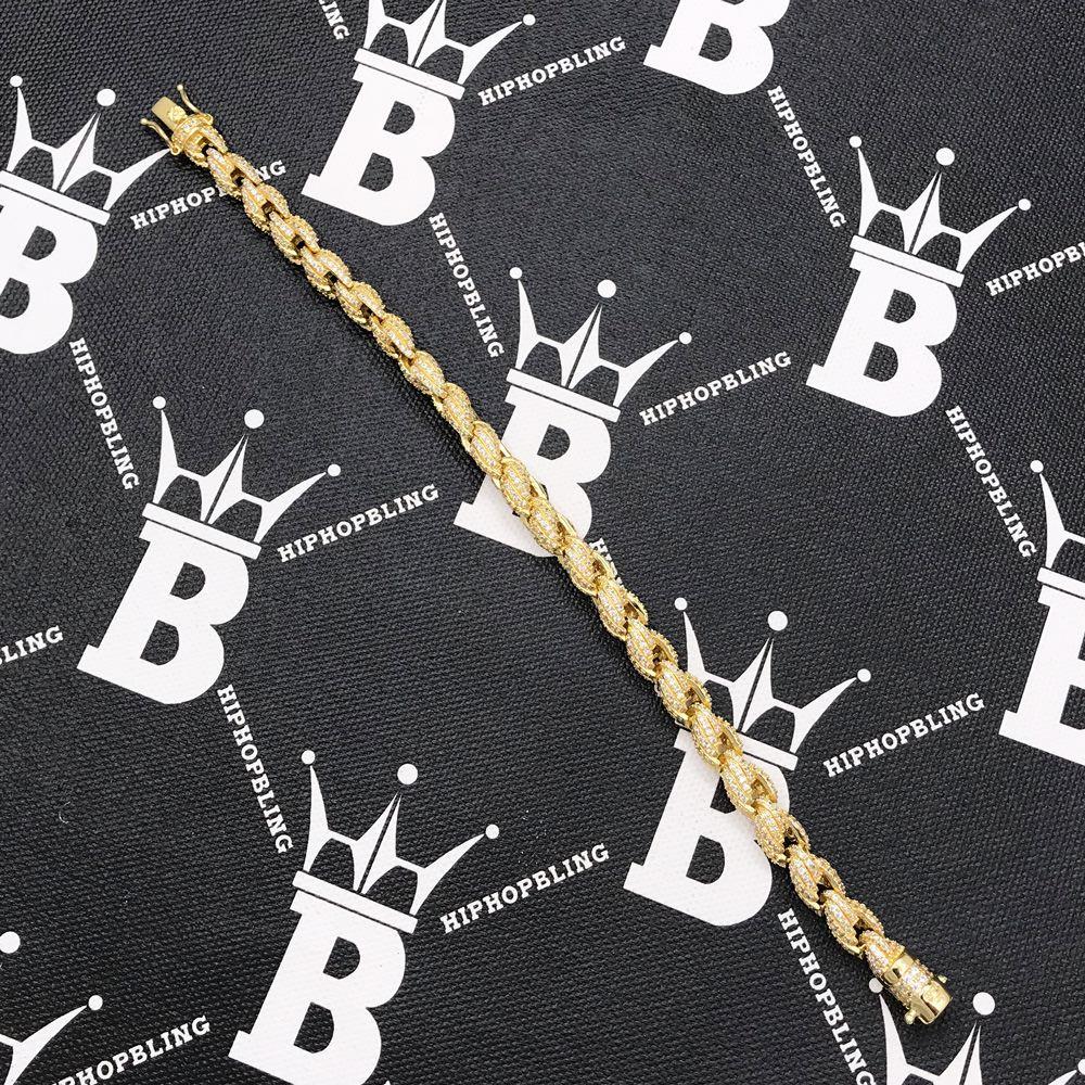 .925 Silver 8MM French Rope CZ Bling Bling Bracelet Yellow Gold HipHopBling