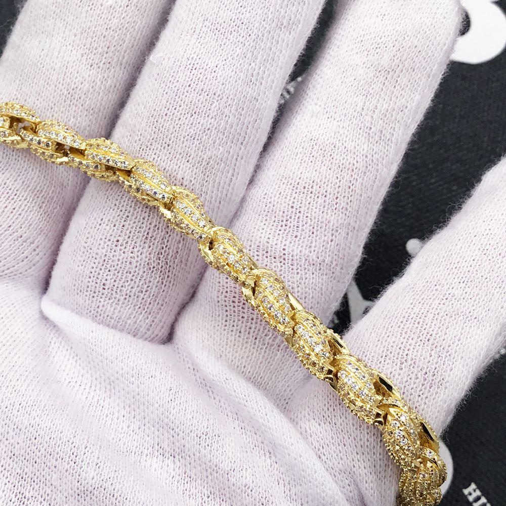 .925 Silver 8MM French Rope CZ Bling Bling Bracelet Yellow Gold HipHopBling