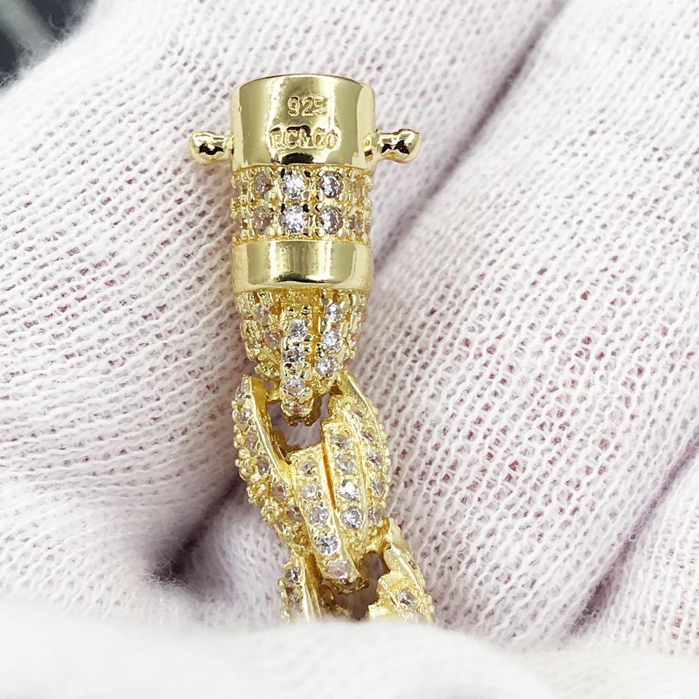 .925 Silver 8MM French Rope CZ Bling Bling Bracelet Yellow Gold HipHopBling