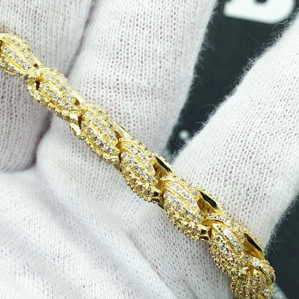 .925 Silver 8MM French Rope CZ Bling Bling Bracelet Yellow Gold HipHopBling