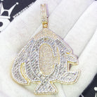 .925 Silver ACE Spade Baguette VVS CZ Iced Out Pendant Yellow Gold HipHopBling