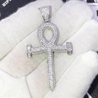 .925 Silver Ankh Nail Baguette VVS CZ Iced Out Pendant White Gold HipHopBling