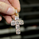 .925 Silver Asscher Cut Cluster CZ Cross White Gold HipHopBling