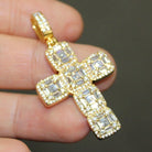 .925 Silver Asscher Cut Cluster CZ Cross White Gold HipHopBling