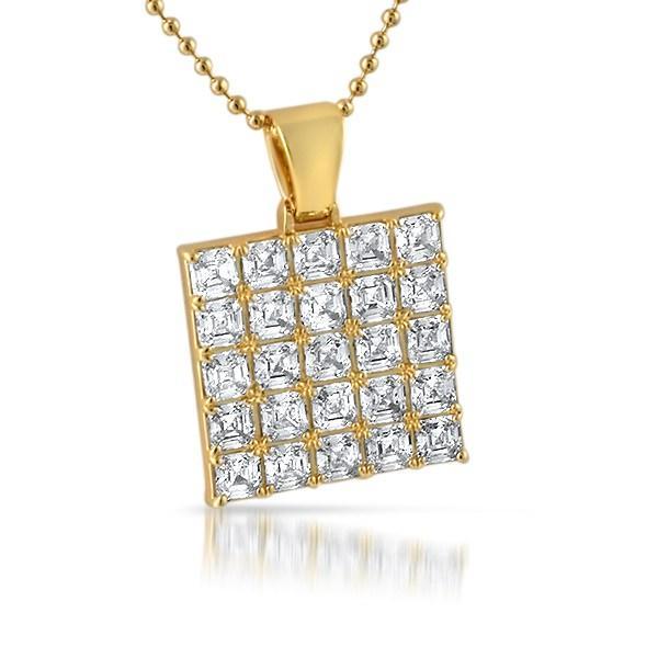.925 Silver Asscher Cut CZ Bling Bling Block Pendant White Gold HipHopBling
