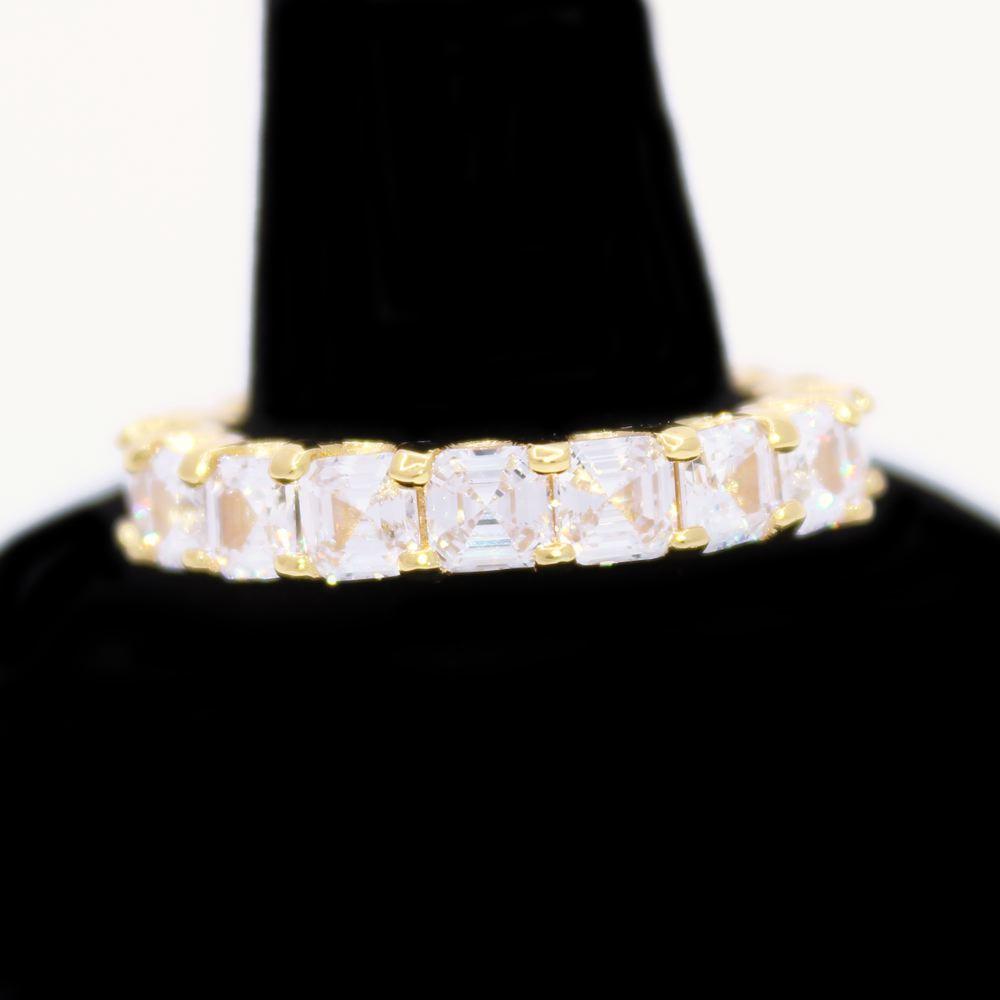.925 Silver Asscher Cut Eternity Band CZ Hip Hop Bling Ring Yellow Gold 7 HipHopBling