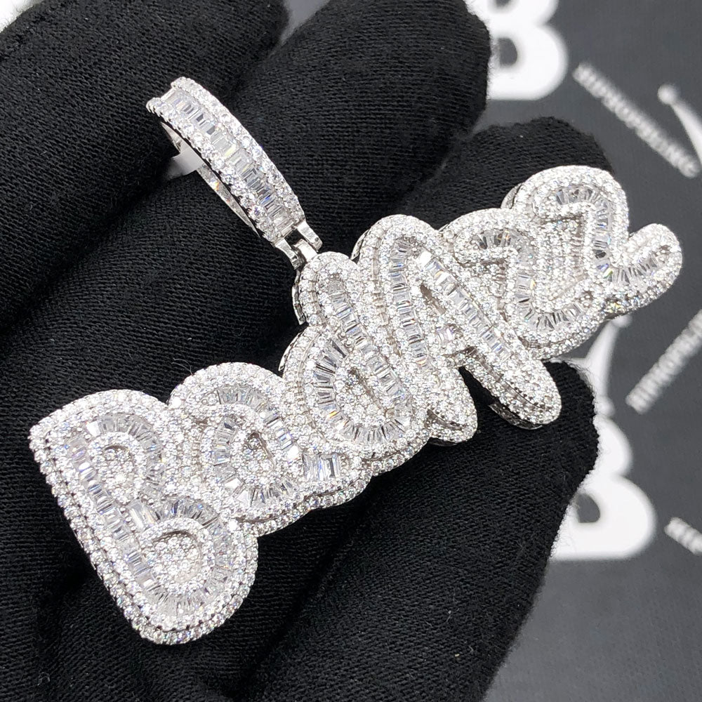 .925 Silver BadAzz Baguette VVS CZ Iced Out Pendant White Gold HipHopBling