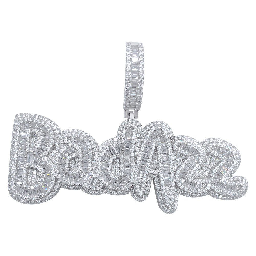 .925 Silver BadAzz Baguette VVS CZ Iced Out Pendant White Gold HipHopBling