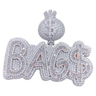 .925 Silver BAG$ VVS CZ Iced Out Pendant White Gold HipHopBling