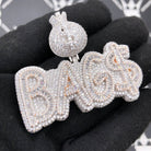 .925 Silver BAG$ VVS CZ Iced Out Pendant White Gold HipHopBling