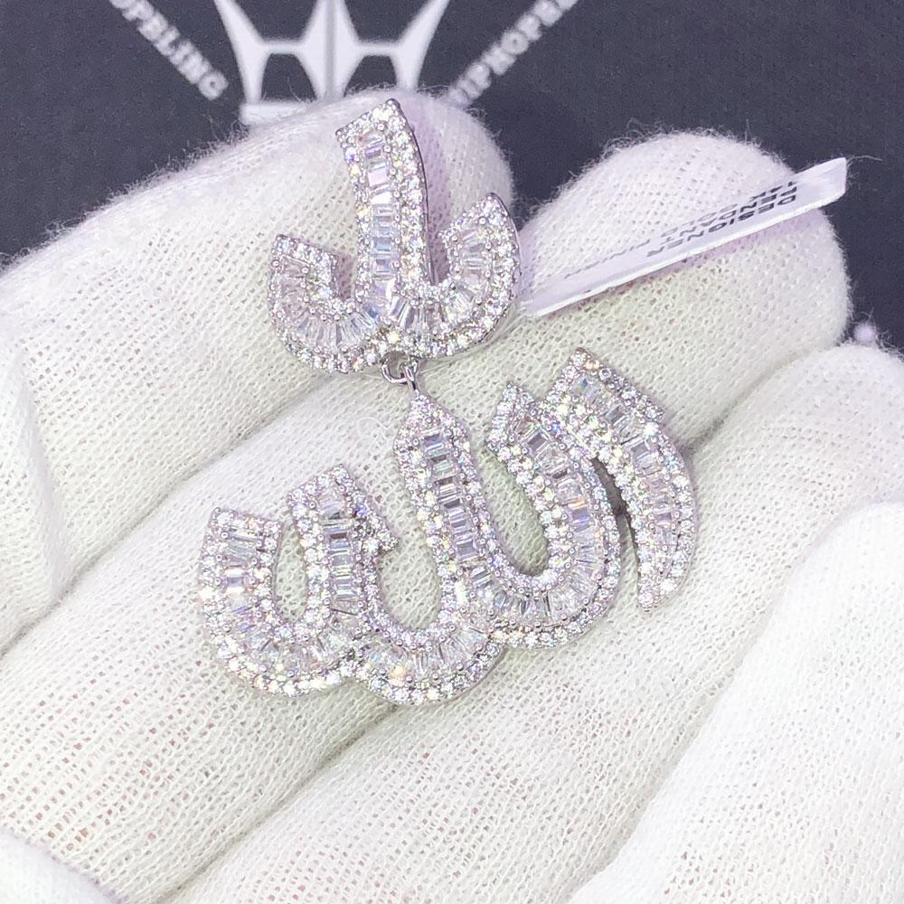 .925 Silver Baguette Allah Arabic VVS CZ Iced Out Pendant Yellow Gold HipHopBling