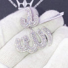 .925 Silver Baguette Allah Arabic VVS CZ Iced Out Pendant Yellow Gold HipHopBling