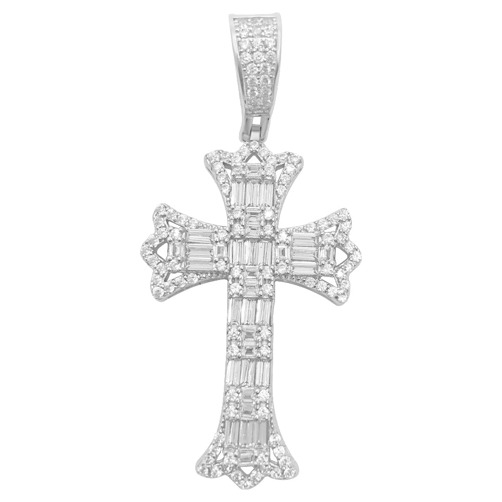 .925 Silver Baguette Custom Cross VVS CZ Iced Out Pendant HipHopBling