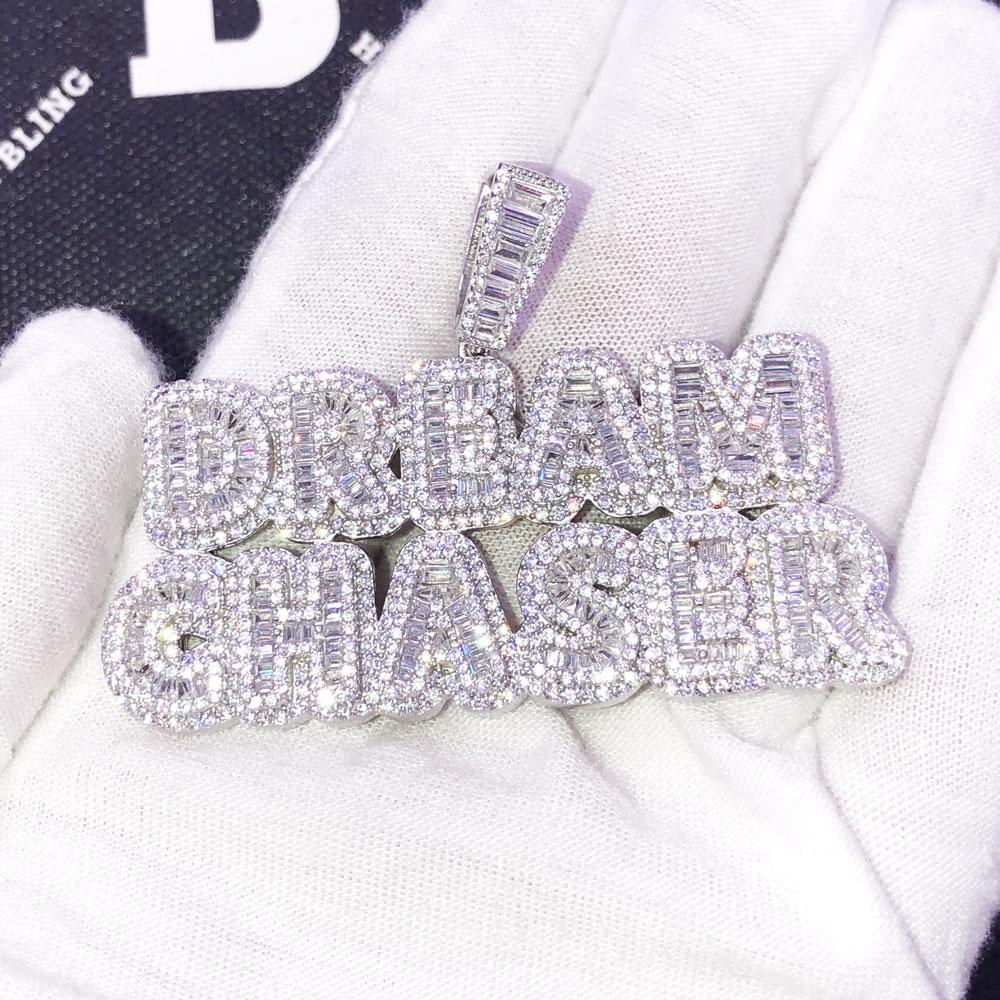 .925 Silver Baguette DREAM CHASER VVS CZ Iced Out Pendant Yellow Gold HipHopBling