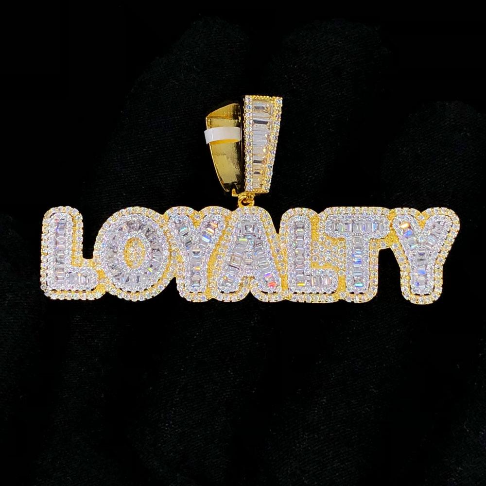 .925 Silver Baguette LOYALTY VVS CZ Iced Out Pendant Yellow Gold HipHopBling