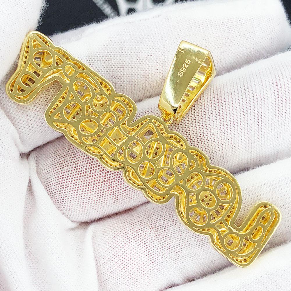 .925 Silver Baguette LOYALTY VVS CZ Iced Out Pendant Yellow Gold HipHopBling