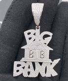 .925 Silver Big Bank VVS CZ Iced Out Pendant White Gold HipHopBling