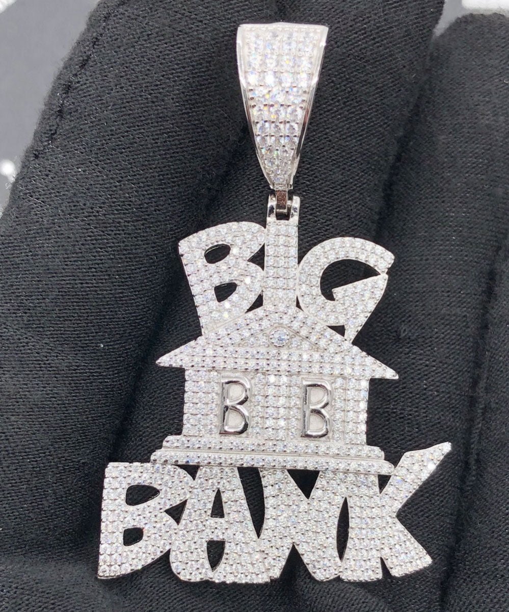 .925 Silver Big Bank VVS CZ Iced Out Pendant White Gold HipHopBling