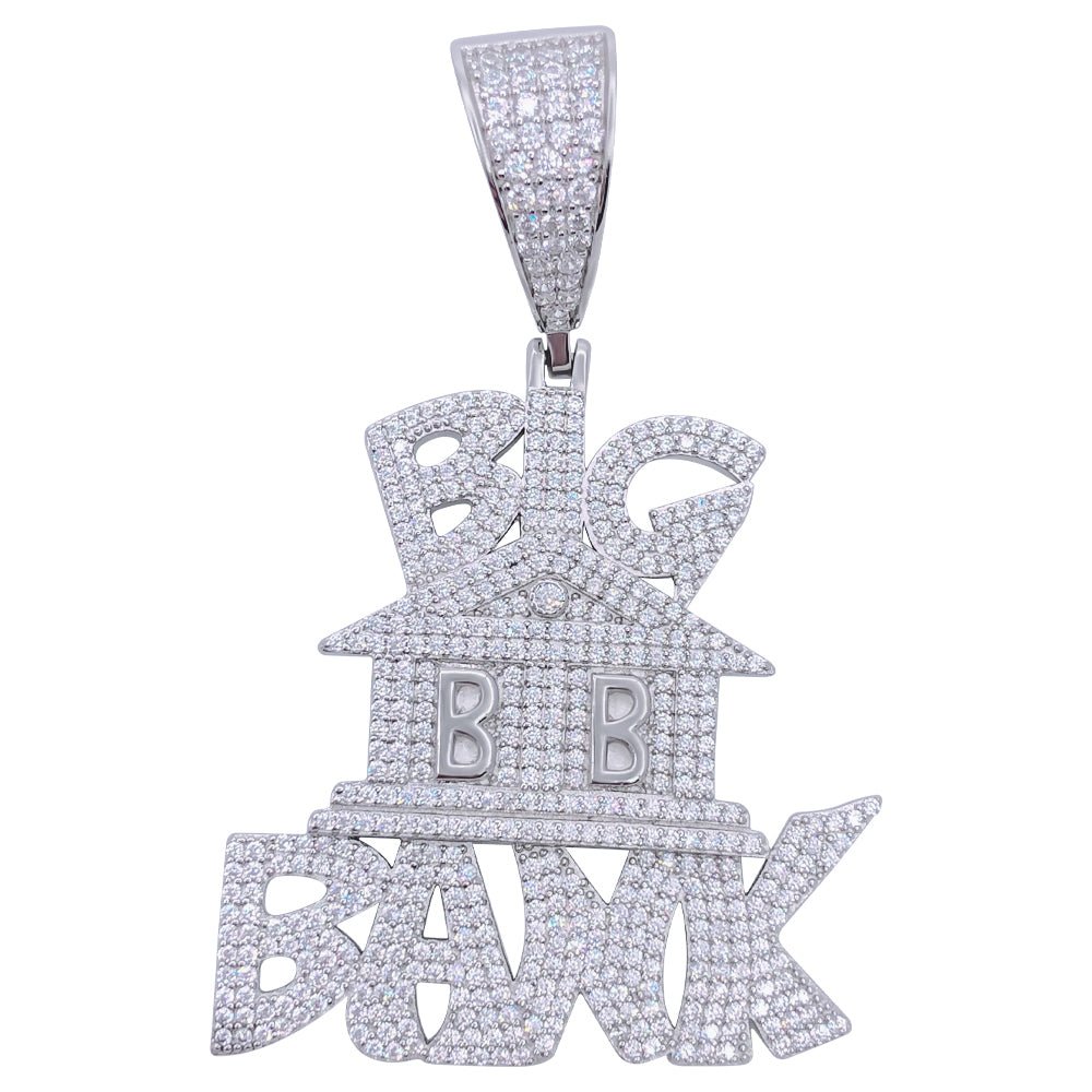 .925 Silver Big Bank VVS CZ Iced Out Pendant White Gold HipHopBling