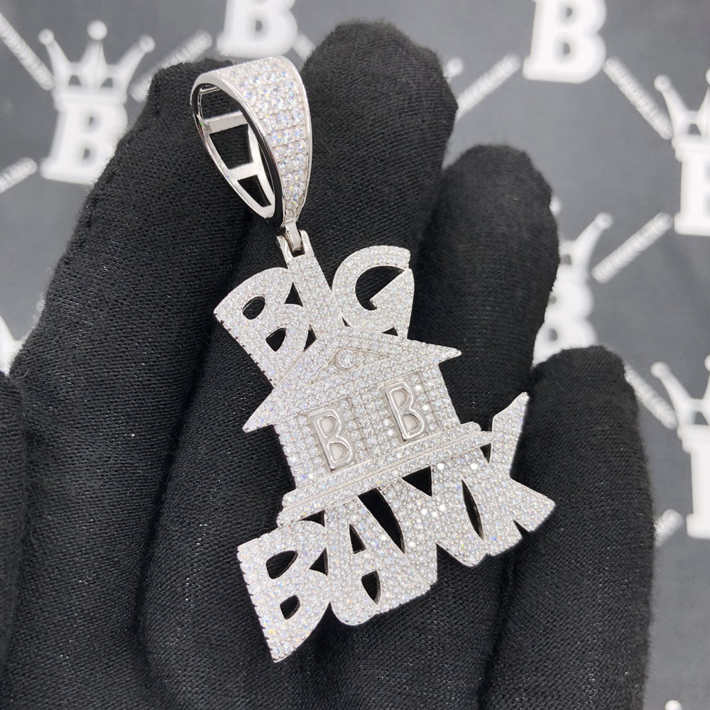 .925 Silver Big Bank VVS CZ Iced Out Pendant White Gold HipHopBling