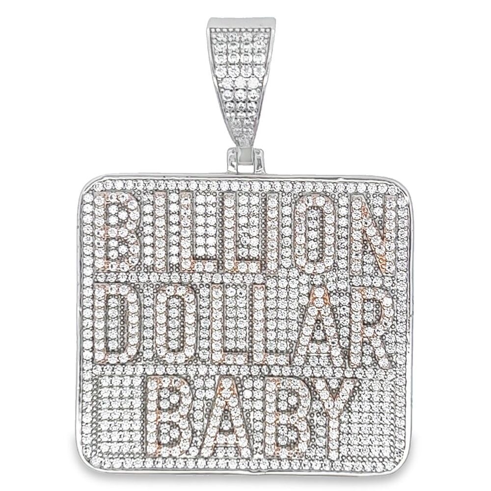 .925 Silver Billion Dollar Baby CZ Iced Out Pendant White Gold HipHopBling