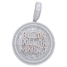 .925 Silver Billion Dollar Mindset Baguette VVS CZ Iced Out Pendant White Gold HipHopBling