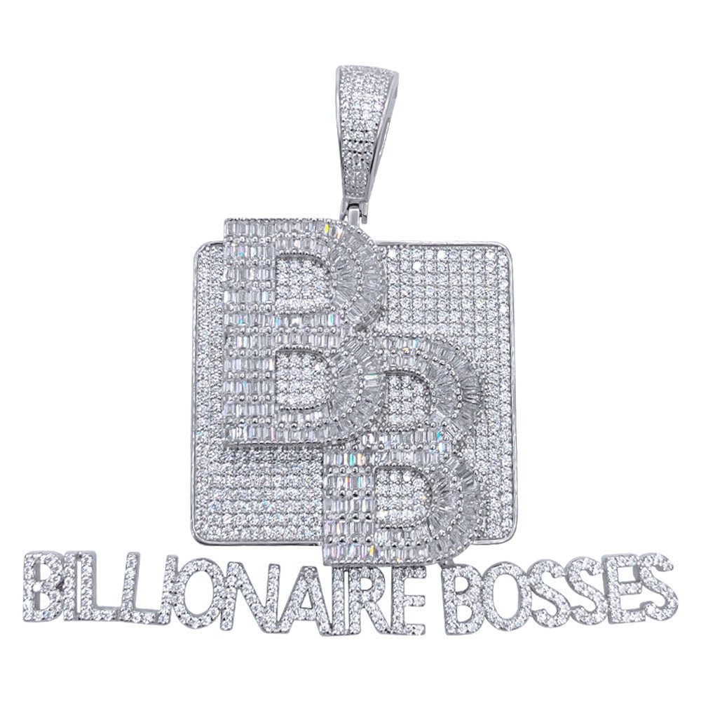 .925 Silver Billionaire Bosses Baguette VVS CZ Iced Out Pendant White Gold HipHopBling