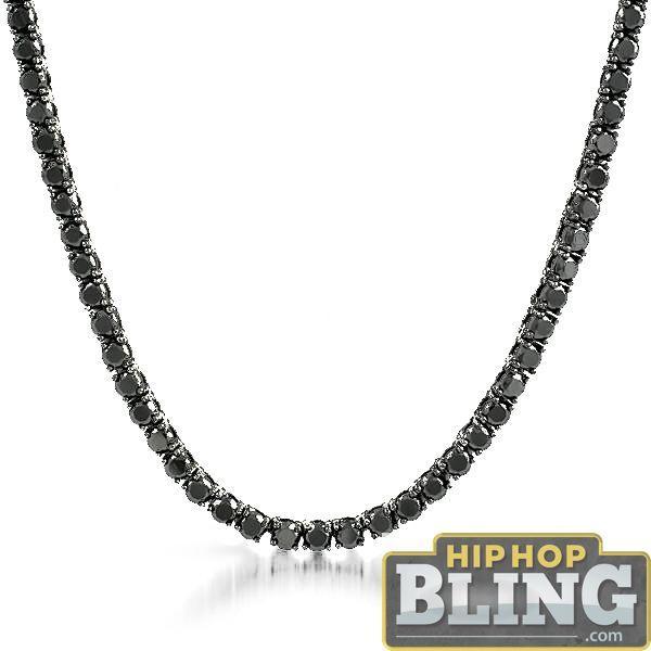 .925 Silver Black CZ 3MM Bling Bling Tennis Chain 18" HipHopBling